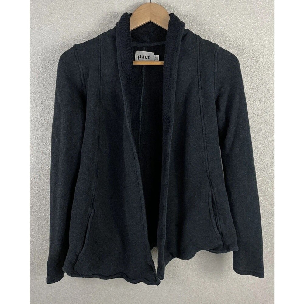 Pact Cardigan Women's Size XS Black Terry Open Front Organic Cotton Topper